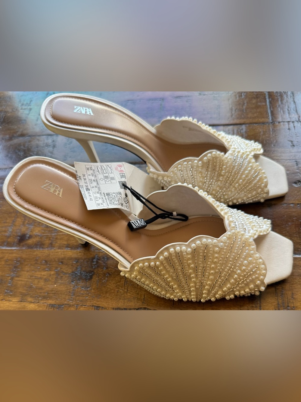 ZARA Backless Pearl Heeled Sandals NWT • White Mule • Size 8 • Wedding & Brides - Picture 4 of 12